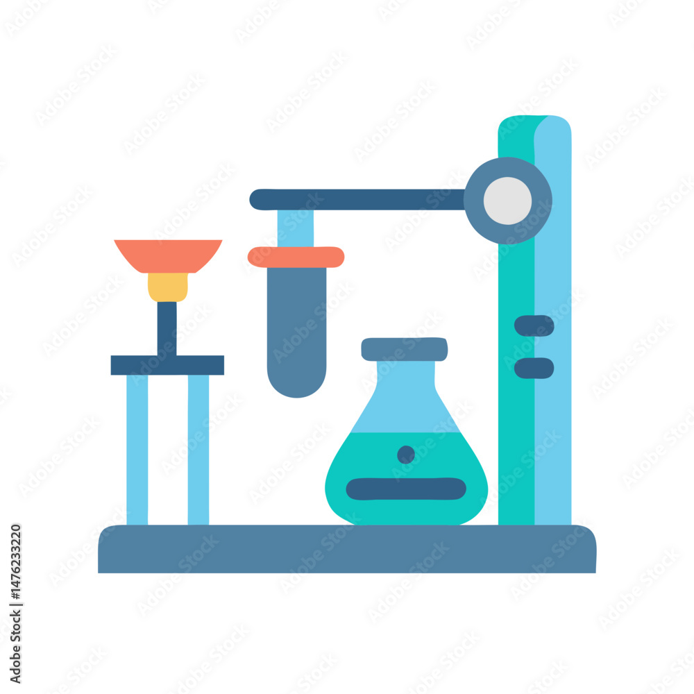 Poster laboratory setup with flasks and test tubes on black background