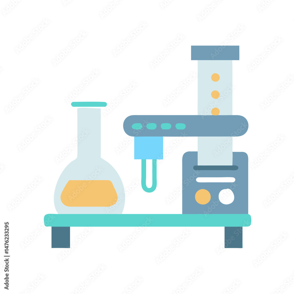 Poster flat style laboratory experiment setup with flask and mechanism