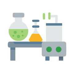 Laboratory equipment on a table, colorful visual illustration