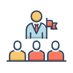 Flat illustration showing hierarchical business structure with leadership concept