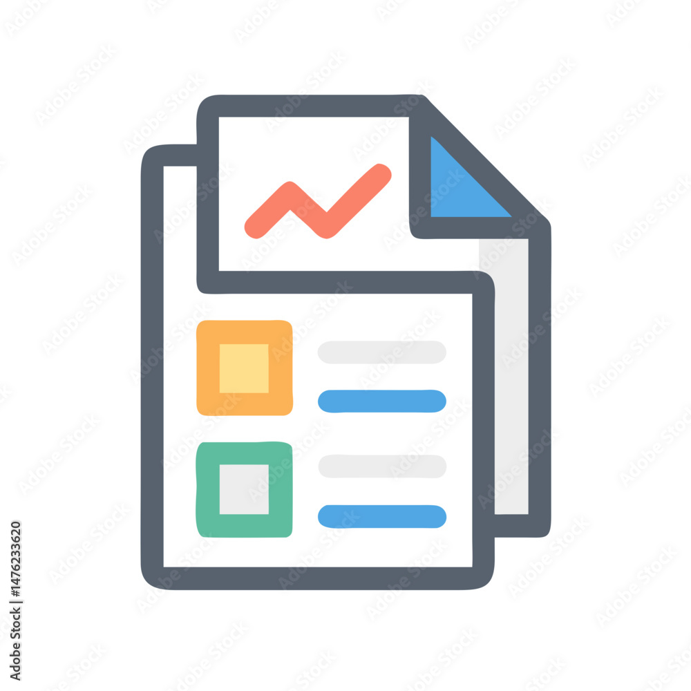 Poster business reports icon illustrating data analysis with colorful elements