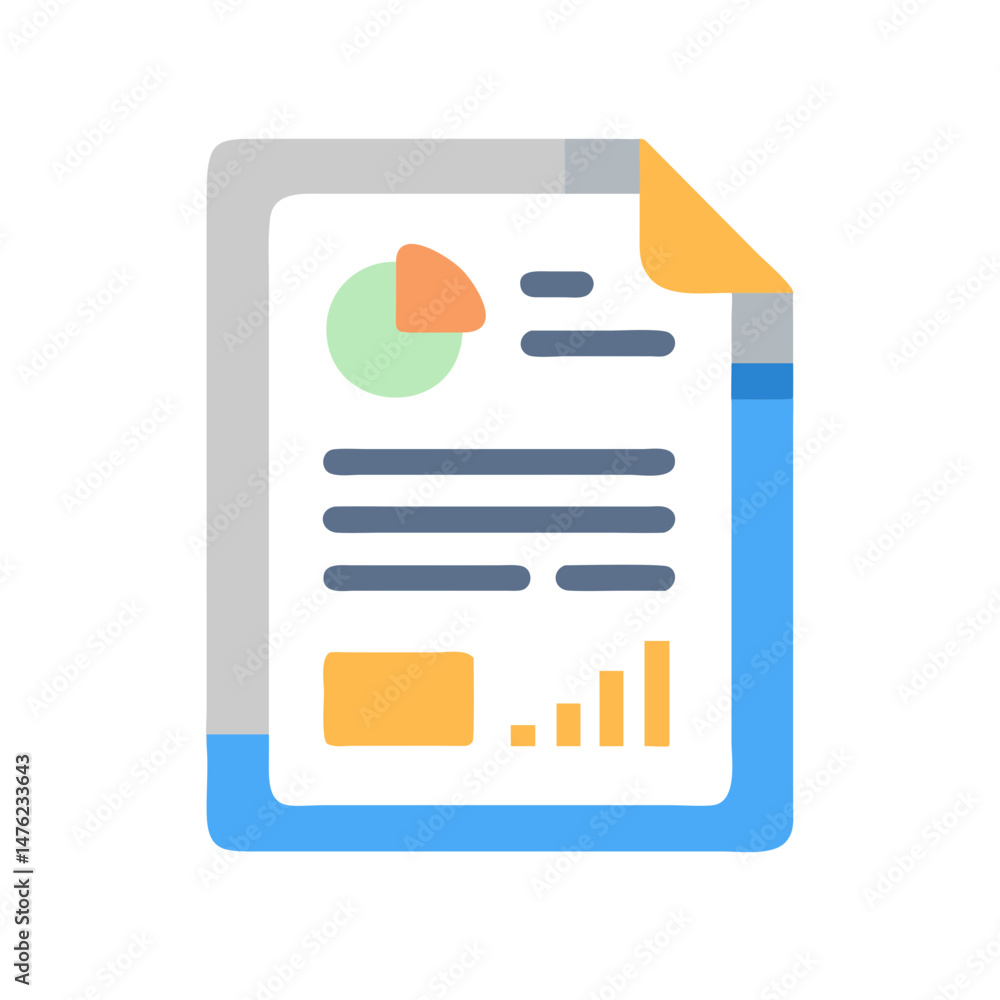 Poster flat graphic icon of business report with chart elements