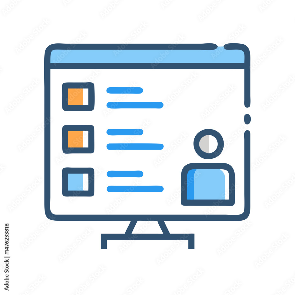 Aufkleber minimalist desktop computer illustration with profile and documents view
