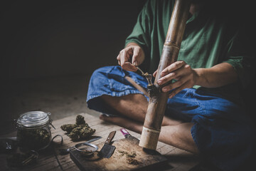 Addiction concept, An addict experiencing a crisis of dependence after prolonged use of drugs and alcohol, Stop dope,  international Day against Drug Abuse and Illicit Trafficking.