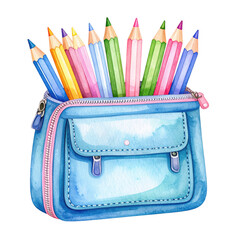 A colorful pencil case filled with vibrant colored pencils, showcasing various hues and a stylish design
