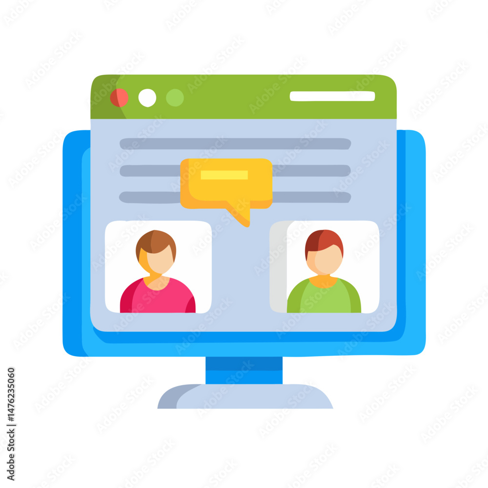 Poster online communication platform on computer with avatars and chat