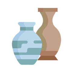 Minimalist flat design featuring two vases in complementary colors