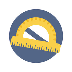 Yellow protractor icon on blue circle with black background