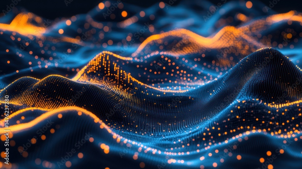 Poster abstract digital wave pattern, data visualization, futuristic background, possible use for technolog