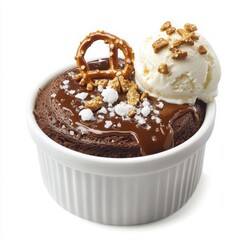  a gooey salted caramel center, garnished with crushed pretzels