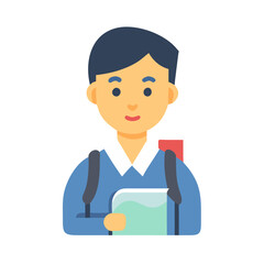 Illustration of a student with book and backpack icon