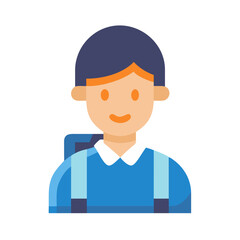 Student with backpack, flat vector graphic isolated on black