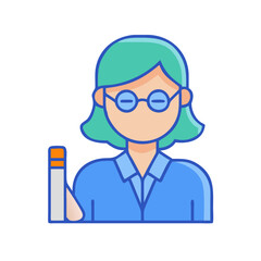 Graphic illustration of a teacher holding a pencil portrait