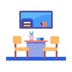Flat Design Counseling Room with Desk Chairs and Decor