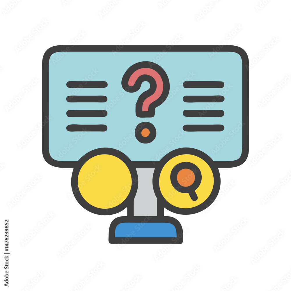 Poster information kiosk with question mark icon on screen display