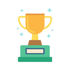 Golden trophy with stand and sparkles on black background