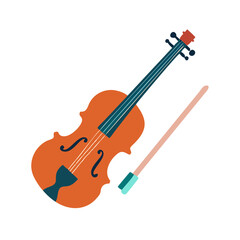 Flat design illustration of a violin with a bow © Sharuzzaman