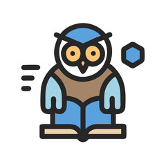 Stylized owl reading book with geometric shapes illustration