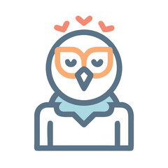 Obraz premium Stylish owl wearing eyeglasses surrounded by little hearts illustration