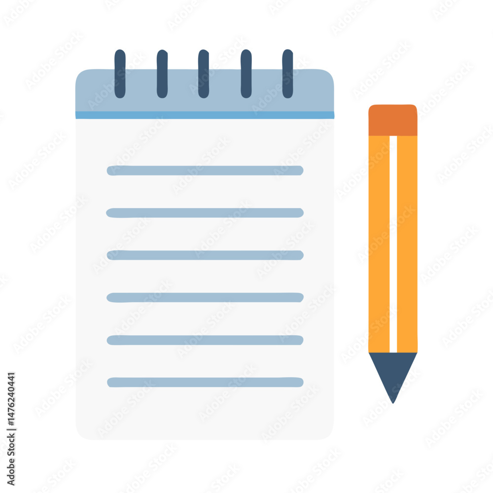 Poster flat icon image of a notepad and pencil set