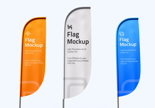 Three Convex Flag Banner Mockup
