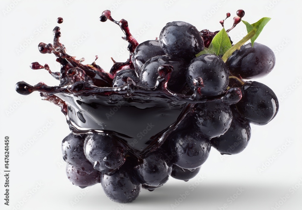 Poster fresh dark grapes splashing in water creating dynamic and artistic composition in studio setting wit