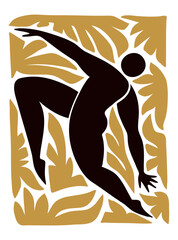 Hand Drawn Abstract Human Silhouette with Leaves