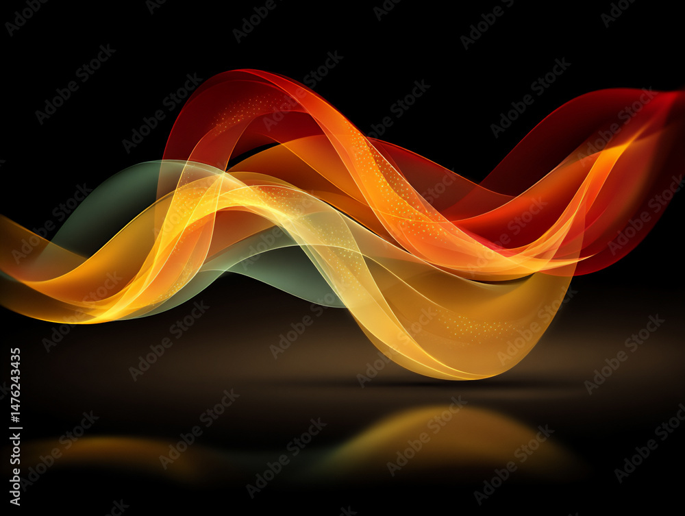 Poster an abstract 3d rendering with vibrant red and orange lines rapidly moving and colliding against a da