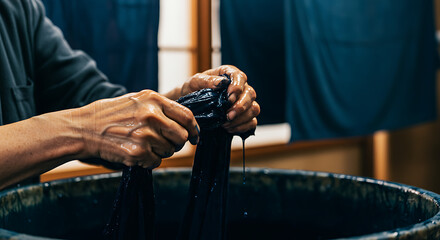 Indigo dyeing process ancient craft hands shaping vibrant fabric rich tradition