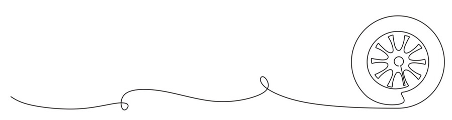 continuous one line art of a car tire drawing. vector illustration © mamat