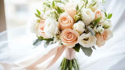 Stunning Peach and White Wedding Bouquet