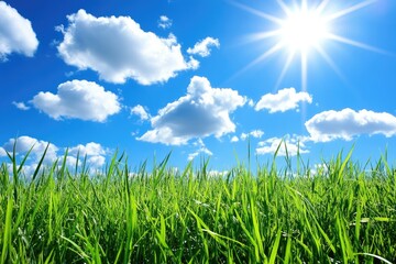Obraz premium Lush green grass under a vibrant blue sky (1)