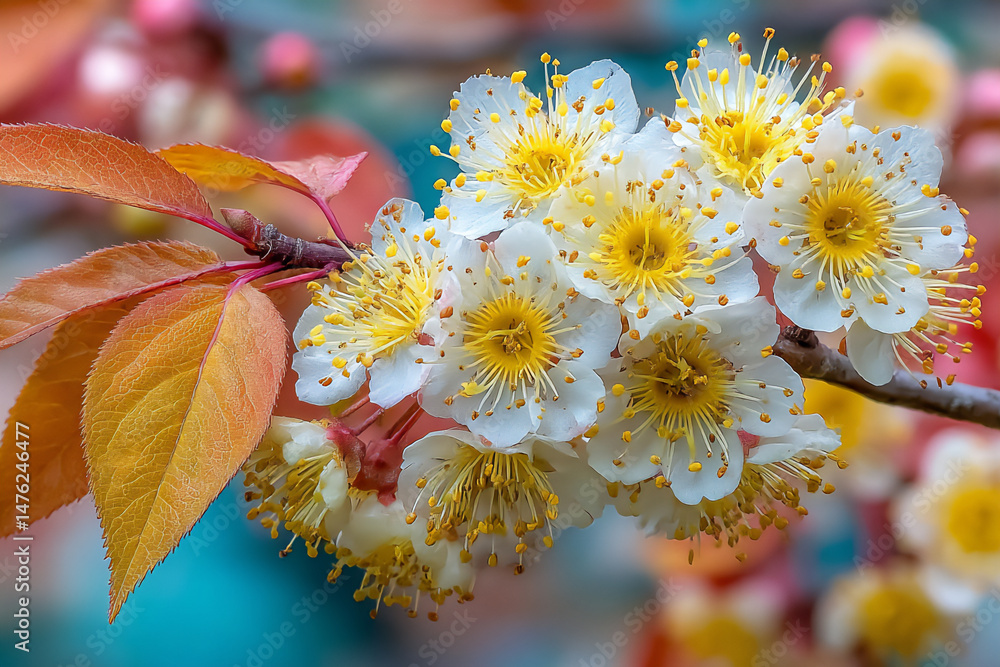 Poster a vertical color photograph captures a close-up of a cluster of white flowers in sharp focus against