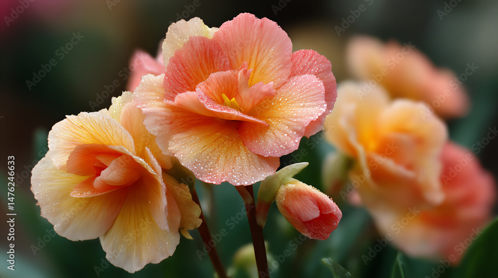 Poster a vertical shot featuring bold yellow and orange colors forming abstract floral patterns with a shal