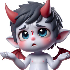 3D Cute demon Confused isolated on white background