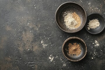 pixel perfect image of flat lay bowls with spices powder