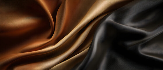 Obraz premium Abstract elegant draped fabric background with dark and golden brown color mix, ideal for websites, fashion, or advertisement prints, professional photography