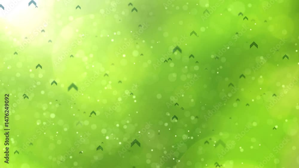 Poster seamless loop sunny green nature bokeh with up oriented arrows copy space background.