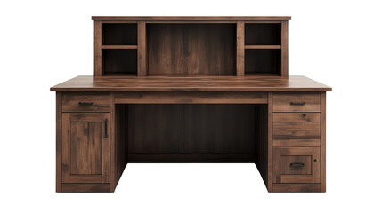 Wood Office Desk with Hutch and Storage Shelves