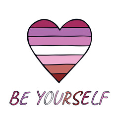 Colorful heart shape Lesbian pride flag Happy pride day LGBTQIA community Pride Month Vector hand drawn doodle for posters, stickers, logo, cards