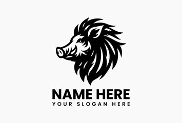 Stylized Wild Boar Head Vector Logo Graphic. Powerful Wildlife Design