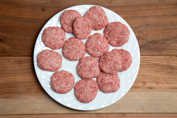 Meatballs made from raw beef mince. Butcher products.