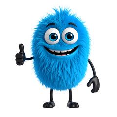 Happy Fuzzy Friend: A vibrant blue character gives a thumbs-up. This smiling, friendly creature offers a sense of playful positivity
