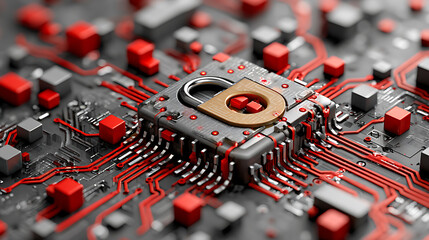 Fototapeta premium Cybersecurity action protecting digital systems with circuitry in a high-tech environment