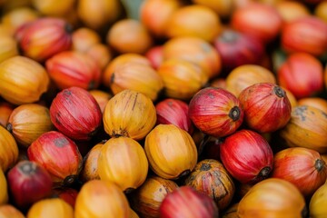 Obraz premium premium quality image of high angle view of oil palm fruits