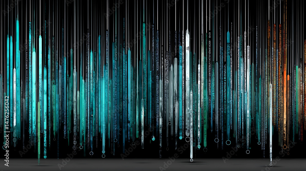 Poster digital art installation showcasing data streams urban gallery visual arts modern environment abstra