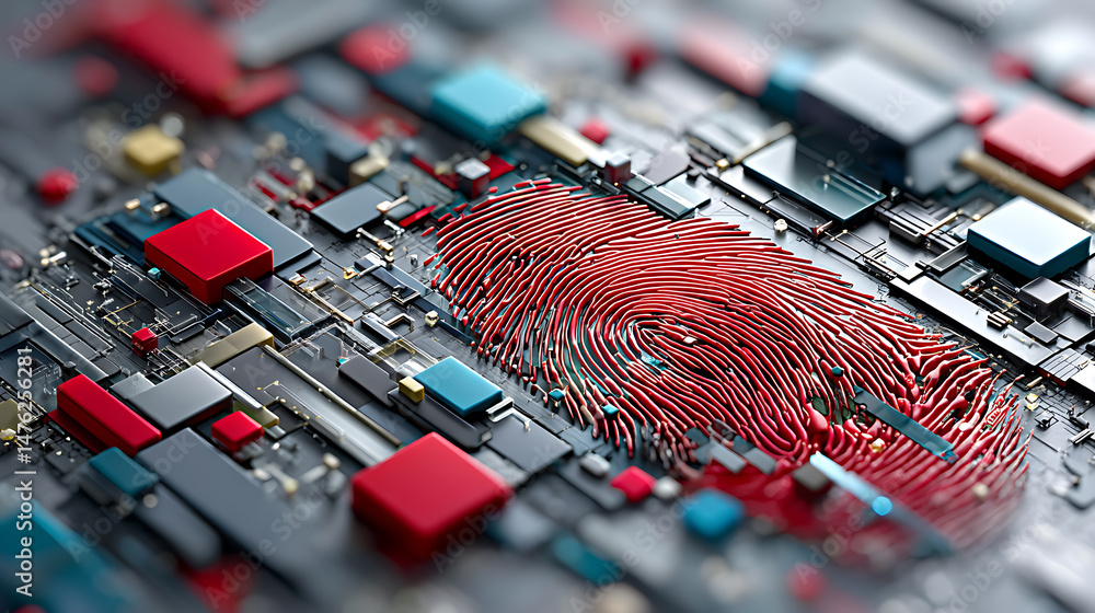 Poster digital fingerprint technology innovative patterns on circuit board abstract art high-tech environme