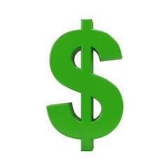 Obraz premium Isolated green dollar sign with subtle shadows on a transparent background 