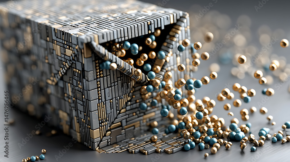 Poster creative mosaic box overflowing with colorful beads studio setup macro photography artistic expressi