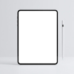 White Tablet with Stylus on White Background